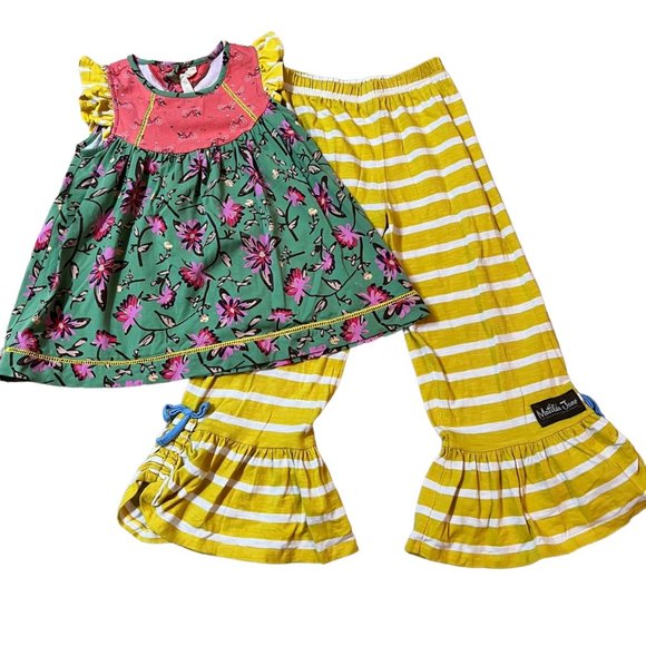 Matilda Jane Girls Sights to See Tunic Top & Yellow Stripe Pants Outfit Sz 8
